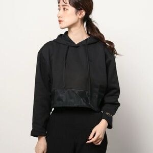 Adidas Black Crop Drawstring Hoodie - Marimekko Collaboration